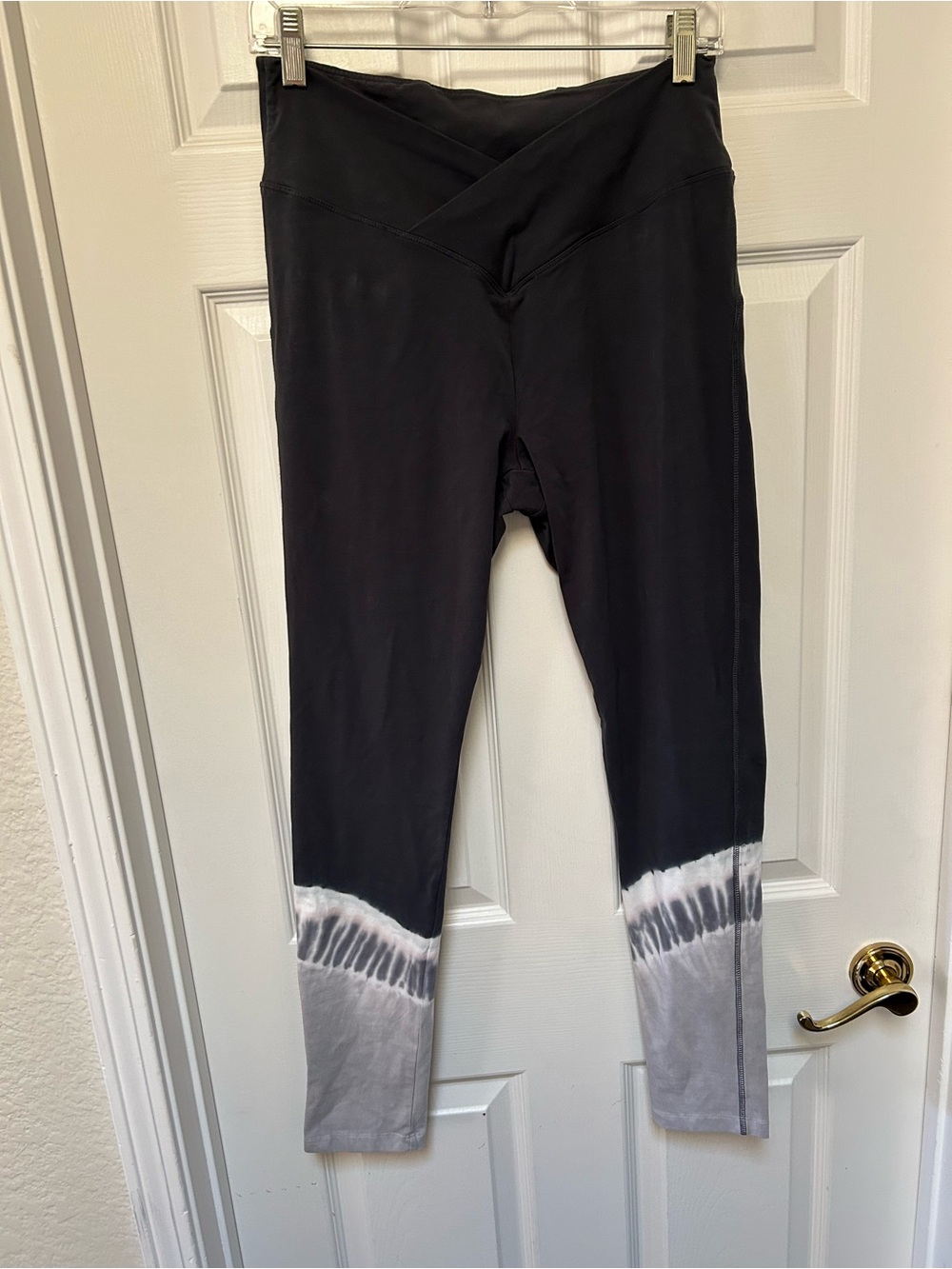 PINK Victoria's Secret Black Leggings with Gray Tie-Dye Cuffs